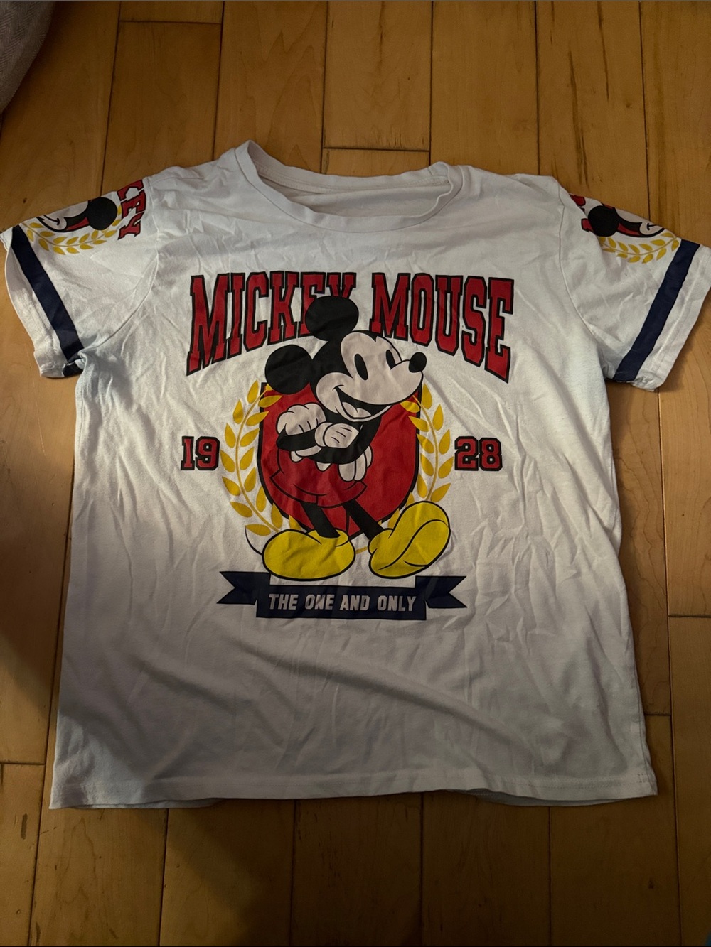 Disney White Kids Mickey Mouse Graphic Tee with Red, Yellow and Navy Accents